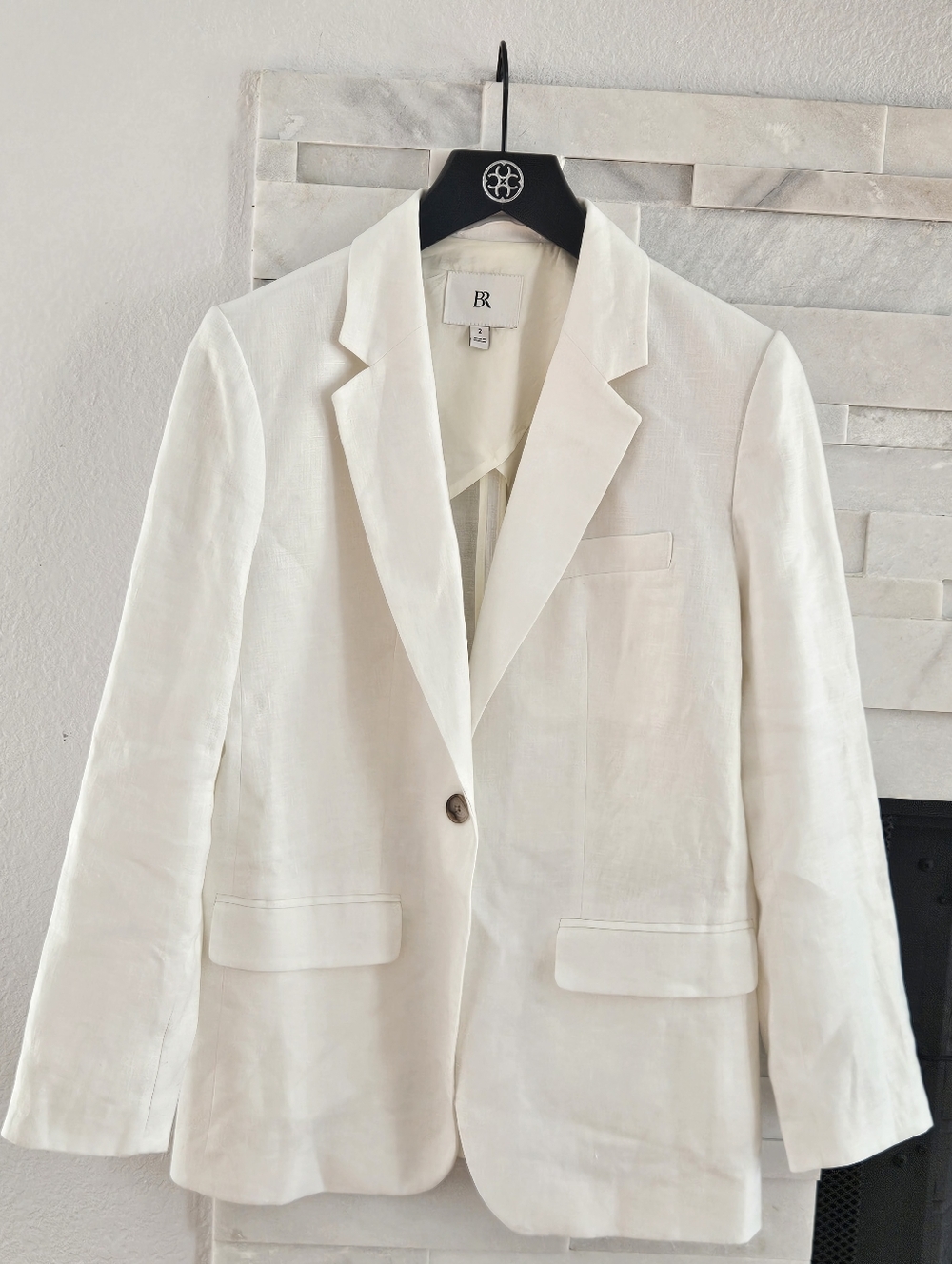BR Linen Blend Single-Button White Blazer Size 2